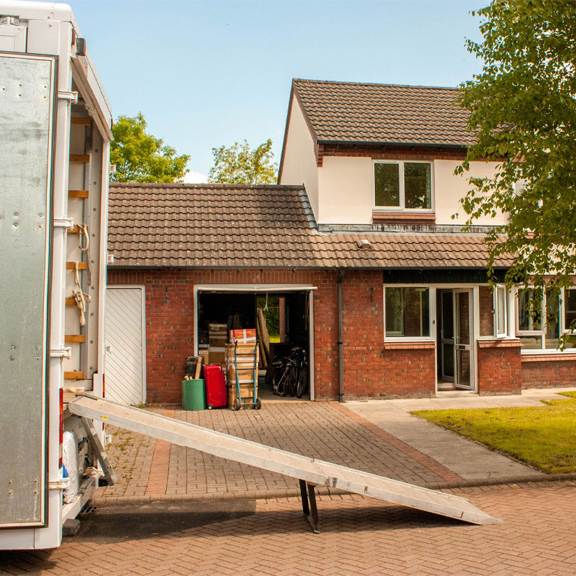 Removal van outside a house