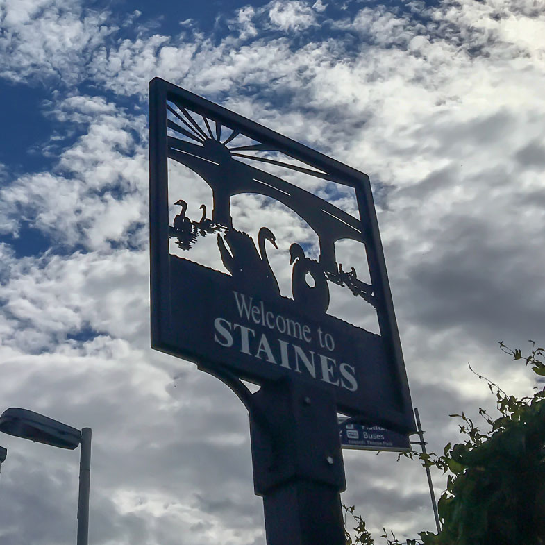 Welcome to Staines sign