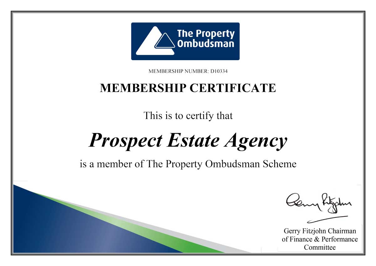 Prospect Estate Agency's TPO membership certificate